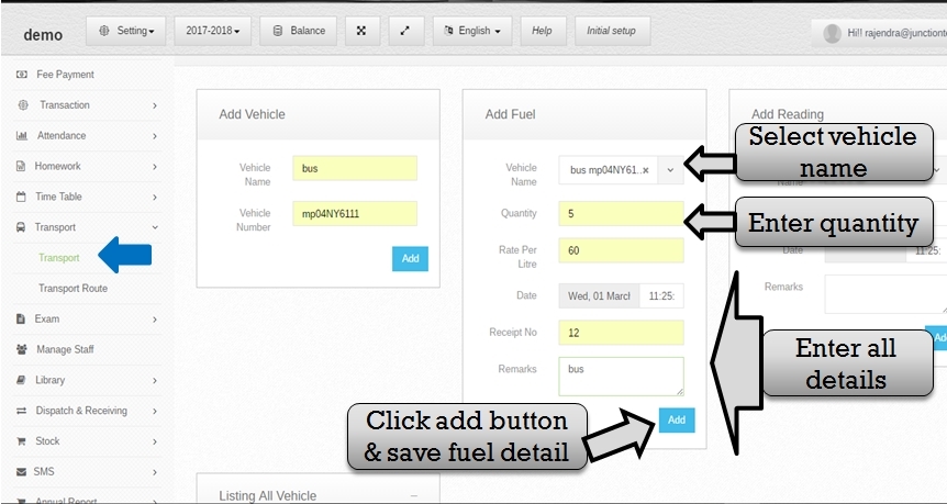 Transportation management system add fuel