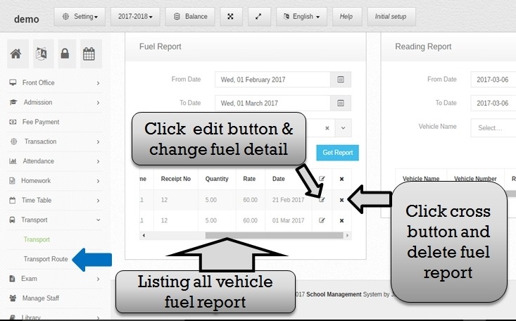 Transportation management system fuel listing