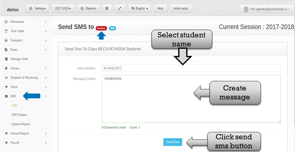 sms student name