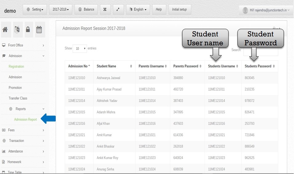 Admissions Management Software student info