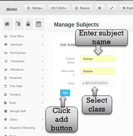 time table add subject