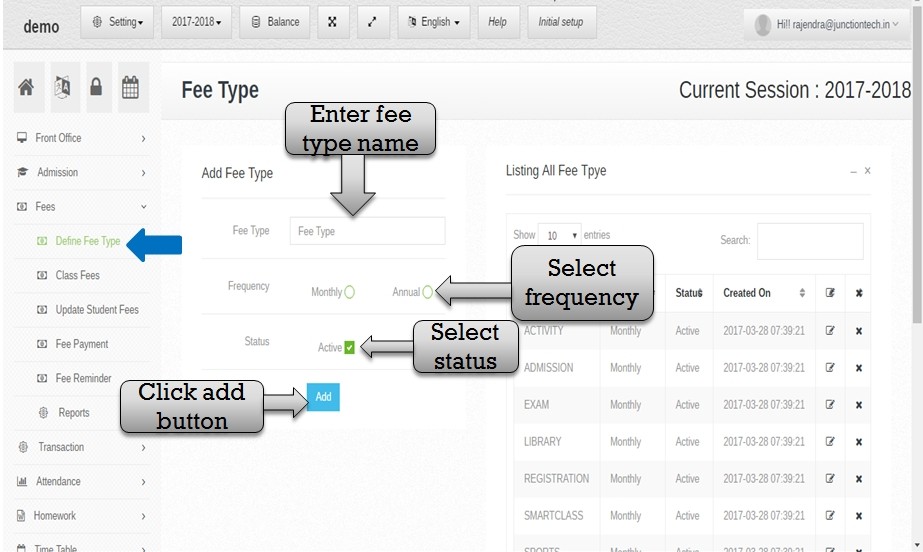 define fee type