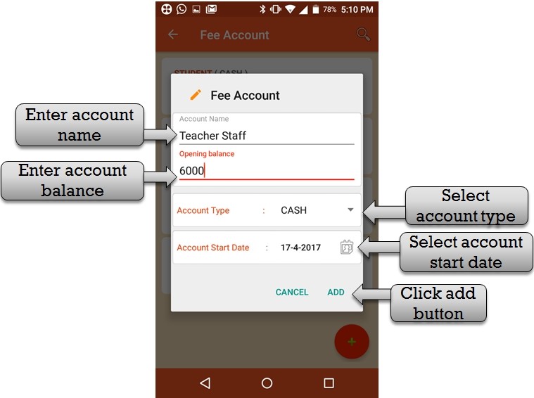 fee accountss add