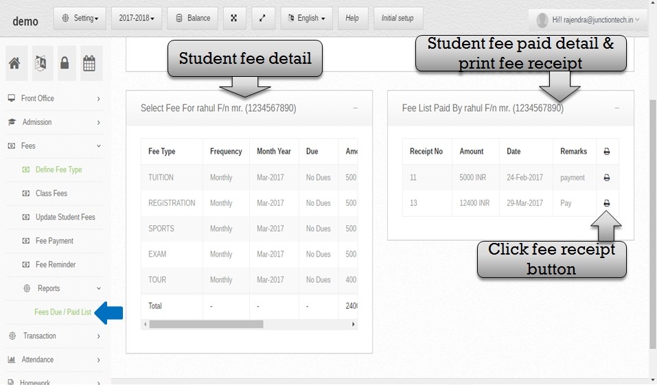 student fee report