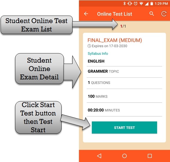 online exam list