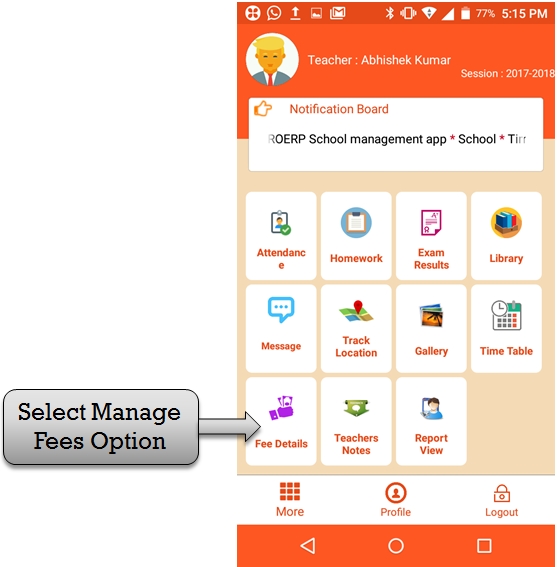 ZeroERP School Management App Software – Teacher Fee details