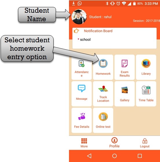 ZeroERP School Management App Software – Student Homework select homework