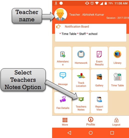 ZeroERP School Management App Software – Teacher Notes