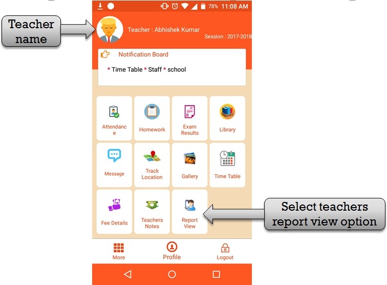 ZeroERP School Management App Software – Teacher Report View