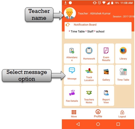 ZeroERP School Management App Software – Teacher Message