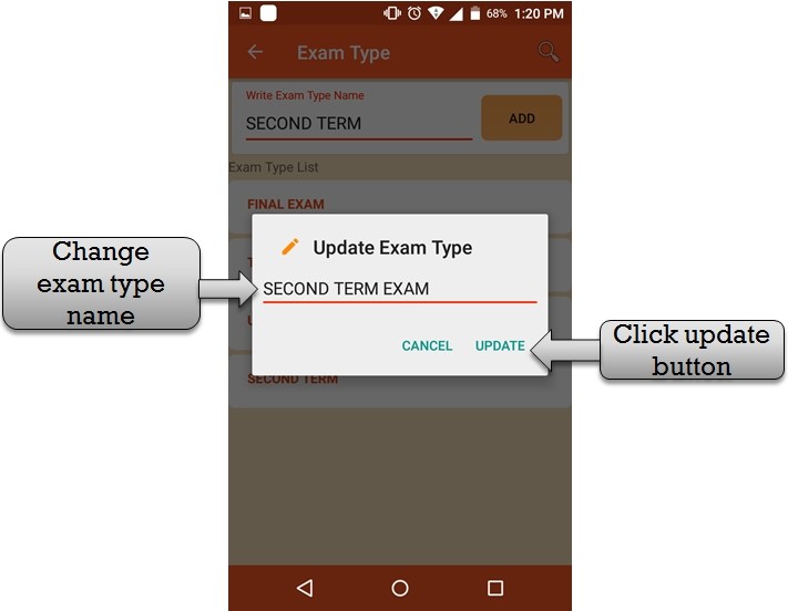 update exam type