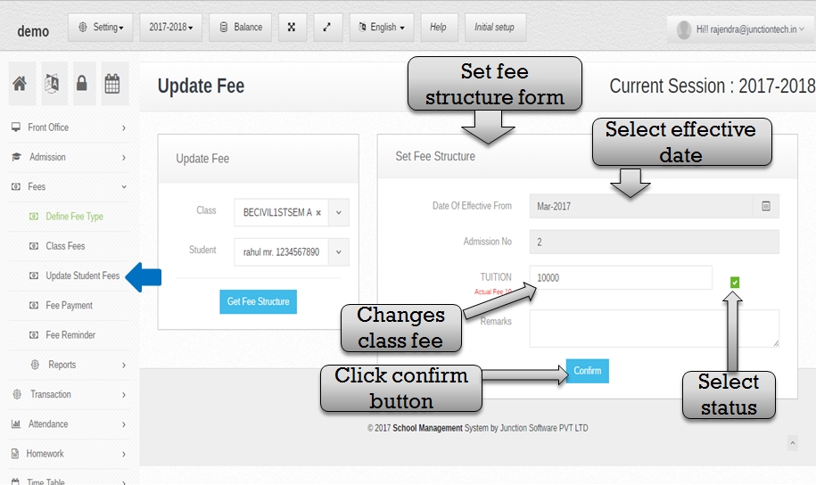 update set fee structure