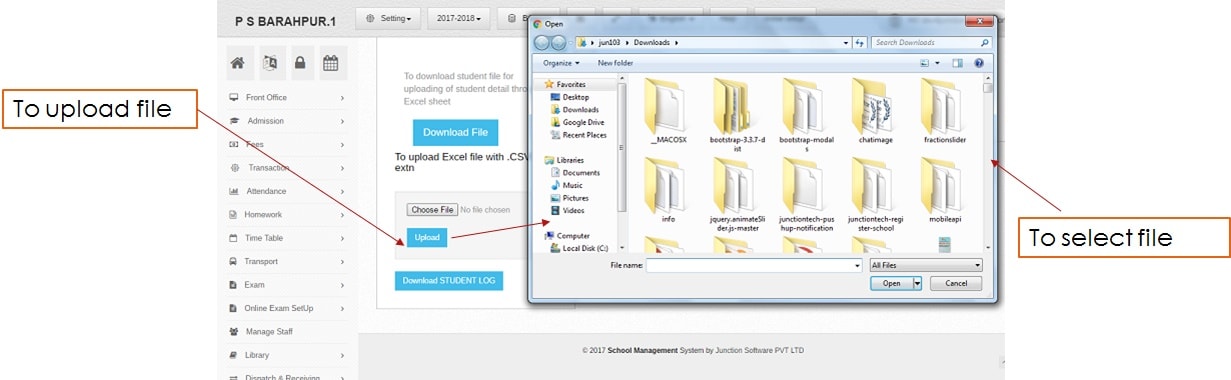 Student Information System upload file