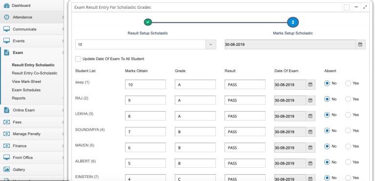 Exam marks entry